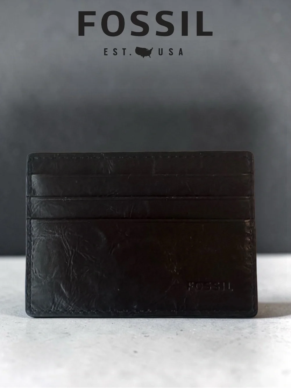 Fossil Men's Black Leather Card & ID Holder